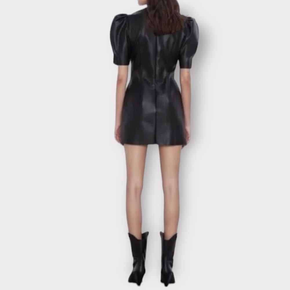 ZARA Vegan Leather Puff Sleeve Mini Dress - Picture 3 of 5